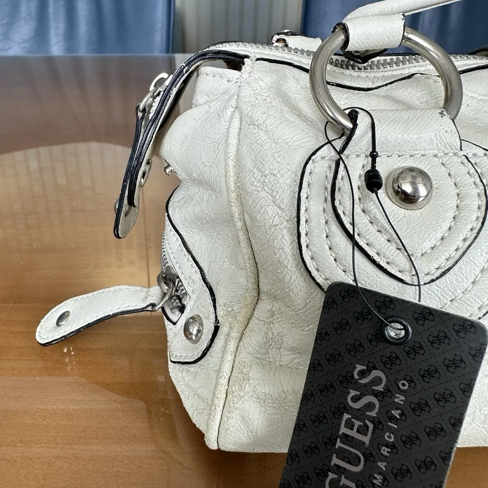 G By‎ Guess Cream Handbag Vintage Y2k Buckle Detail Studded Satchel Silver *New*